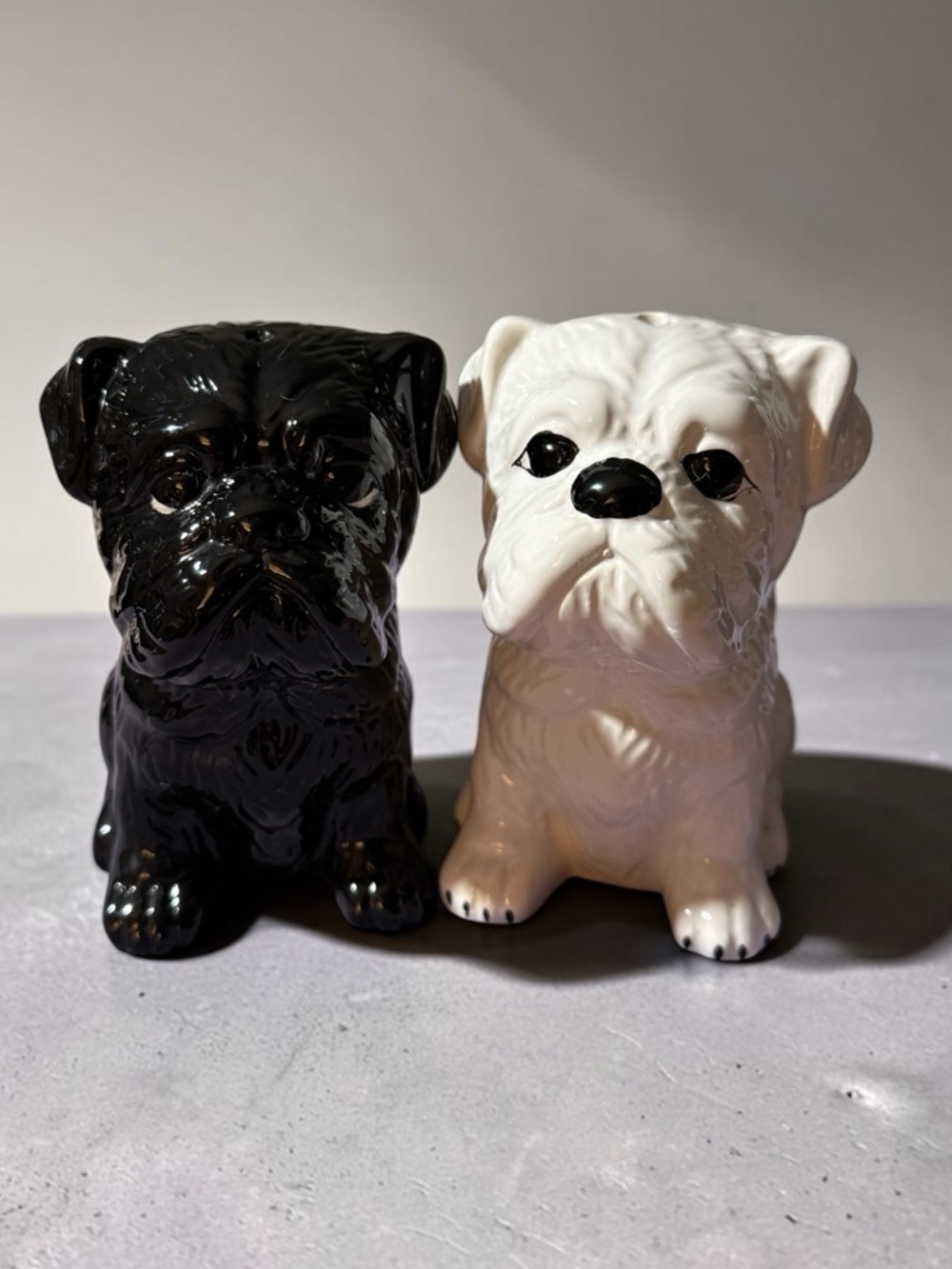 Ceramic Bulldog Salt and Pepper Shakers - Black and White — Adorable!